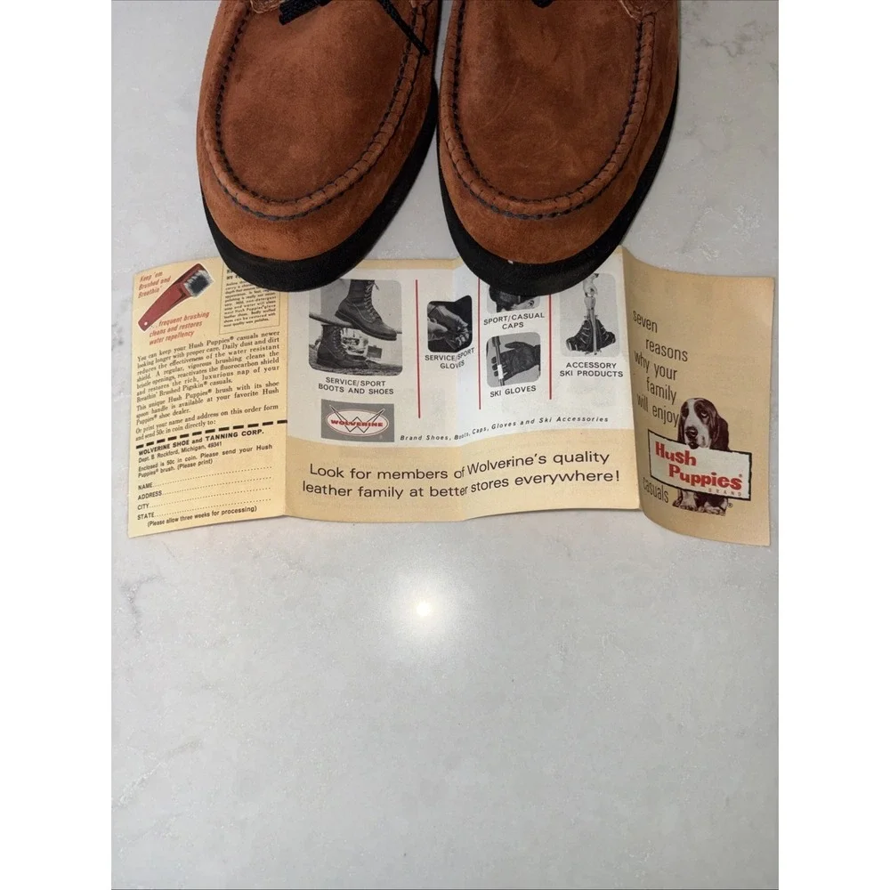 Vtg Hush Puppies Brushed Pigskin Brown Orange Boots Mens 9.5 M USA Steel Shank